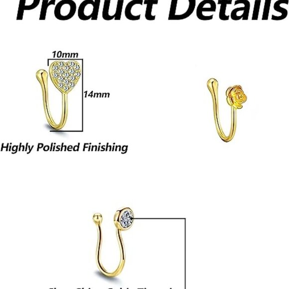 2 pair Fake Septum Fake Nose Ring Hoop For Women - Picture 5 of 6